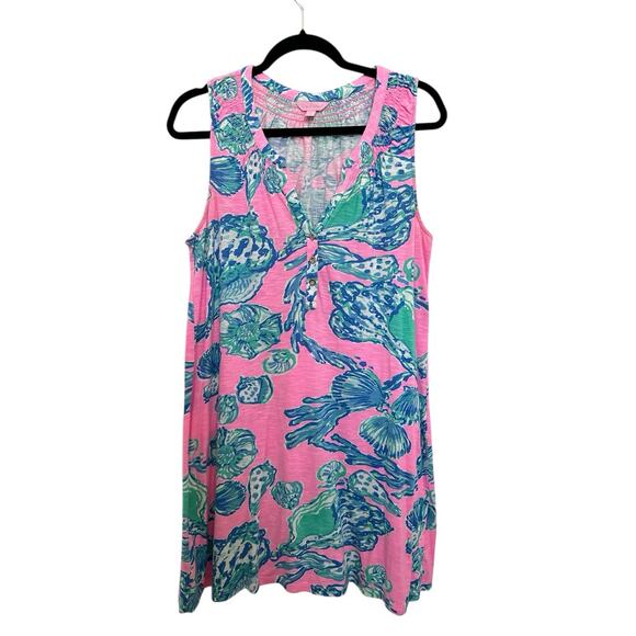 Lilly Pulitzer L Essie Barefoot Princess Seashell Pink Pout Dress button V-Neck - Picture 4 of 6